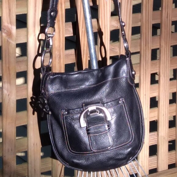 B Makowski Black Leather 70's Retro Style Bottle Top Crossbody Bag - Picture 11 of 11